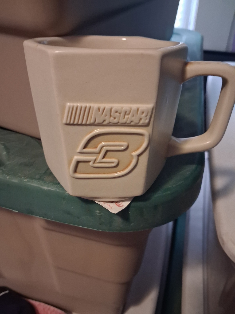 Nascar Beige Ceramic Coffee Mug with Raised Logo